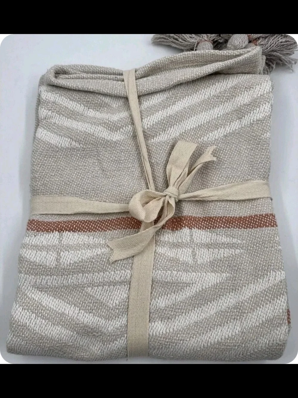 E22- Foreside Hand Woven GalenNeutral Stripe Woven Throw Blanket - Foreside